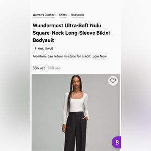 Lulu square neck bodysuit NWOT